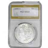 1890-S Morgan Silver Dollar PGA MS64