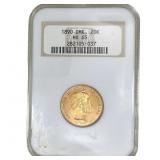 1890 Denmark Gold 20 Kroner NGC MS65