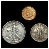 [3] 1907-1918 U.S. Coin Lot 1C, 25C, & 50C