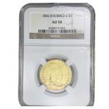 1806 $5 Gold Half Eagle NGC AU50 Knobbed 6