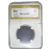 1802 Draped Bust Large Cent PGA AU55