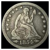 1854-O Silver Seated Liberty Quarter ABOUT  UNCIR