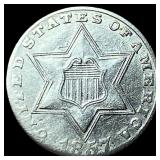 1857 Silver Three-Cent Piece CLOSELY  UNCIRCULATE