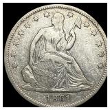 1861 Silver Seated Liberty Half Dollar NEARLY  UN