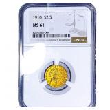 1910 $2.50 Gold Quarter Eagle NGC MS61