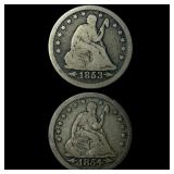 1853 Arrows/Rays Seated Liberty Quarter  LIGHTLY