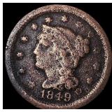 1849 Braided Hair Large Cent NICELY CIRCULATED