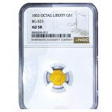 1853 Rare Gold Dollar NGC AU58 BG-523