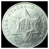 1859 Silver Three-Cent Piece CLOSELY  UNCIRCULATE