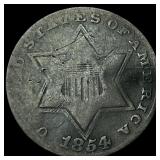 1854 Silver Three-Cent Piece NICELY  CIRCULATED