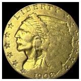 1908 Indian Head $2.5 Gold Quarter Eagle  UNCIRCU