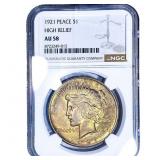 1921 Silver Peace Dollar NGC SU58 High Relief