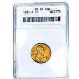 1931-S Wheat Cent ANACS MS65 Red