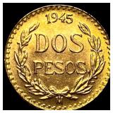 1945Mo Mexico Gold 2 Pesos