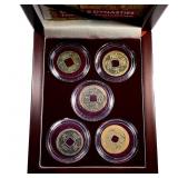 China 5 Dynasties 5 Coin Set Box