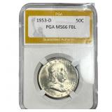 1953-D Franklin Half Dollar PGA MS66 FBL