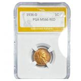 1936-D Wheat Cent PGA MS66 Red