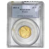 1811-A France Gold 20 Francs PCGS AU50