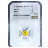 1871 Round California Gold Quarter NGC MS64 BG-808