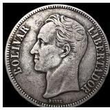 1935 Venezuela Silver 5 Bol­vares NEARLY UNCIRCUL