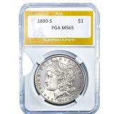1890-S Morgan Silver Dollar PGA MS65
