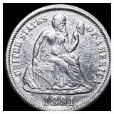 1891 Silver Dime (Seated Liberty) CLOSELY UNCIRCUL