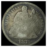 1875-CC Silver Seated Liberty Dime LIGHTLY  CIRCU