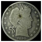1892 Silver Barber Half Dollar NICELY  CIRCULATED