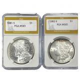 [2] 1881-S-1882-S Morgan Silver Dollar PGA MS65