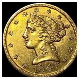 1847 $5 Gold Half Eagle