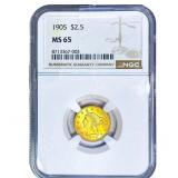 1905 $2.50 Gold Quarter Eagle NGC MS65
