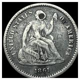 1861 Silver Seated Liberty Half Dime NICELY  CIRC