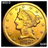1858-D $5 Gold Half Eagle UNCIRCULATED