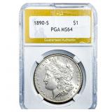 1890-S Morgan Silver Dollar PGA MS64