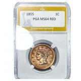 1855 Braided Hair Large Cent PGA MS64 Red