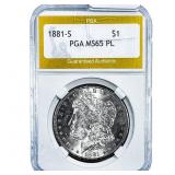 1881-S Morgan Silver Dollar PGA MS65 PL