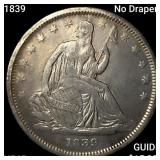 1839 No Drapery Seated Liberty Half Dollar NEARLY
