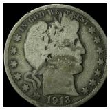 1913 Silver Barber Half Dollar NICELY  CIRCULATED