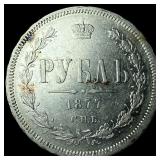 1877 Russia Silver Rouble CHOICE AU