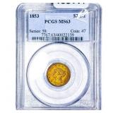 1853 $2.50 Gold Quarter Eagle PCGS MS63
