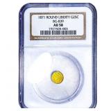 1871 Round California Gold Quarter NGC AU58 BG-839
