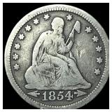 1854 Arrows Seated Liberty Quarter LIGHTLY  CIRCU