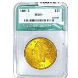 1891-S $20 Gold Double Eagle NTC MS64