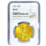 1927 $20 Gold Double Eagle NGC MS63