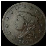 1820 Coronet Head Large Cent LIGHTLY  CIRCULATED