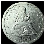 1857-O Silver Seated Liberty Quarter NEARLY  UNCI