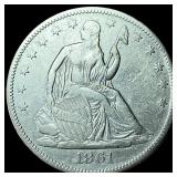 1861 Silver Seated Liberty Half Dollar NEARLY  UN