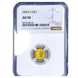 1854-S Rare Gold Dollar NGC AU58