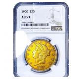1900 $20 Gold Double Eagle NGC AU53