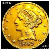 1849-C $5 Gold Half Eagle HIGH GRADE